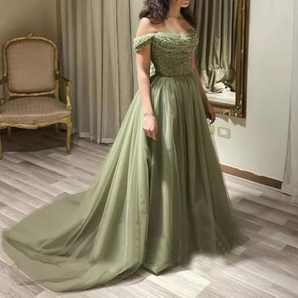 Olive Green Sparkle Tulle Princess Prom Dress 14 Olive Green Sparkle Tulle Princess Prom Dress 14