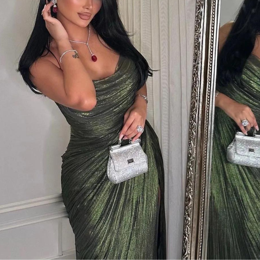 Green Pleated Sleeveless Floor-Length Prom Dress Little Lala Boutique Green Pleated Sleeveless Floor-Length Prom Dress Little Lala Boutique