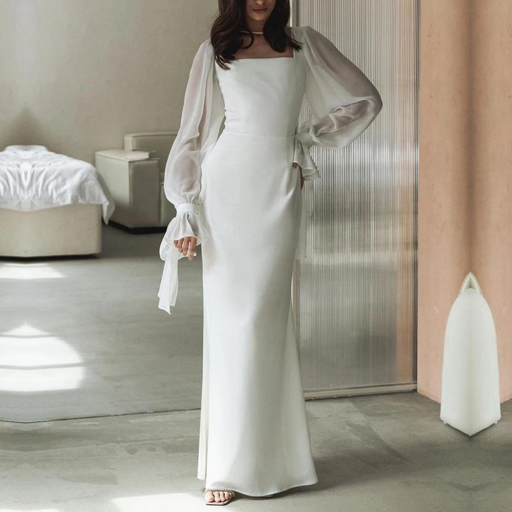 Simple White Elegant Modest Evening Dress – Little Lala Boutique
