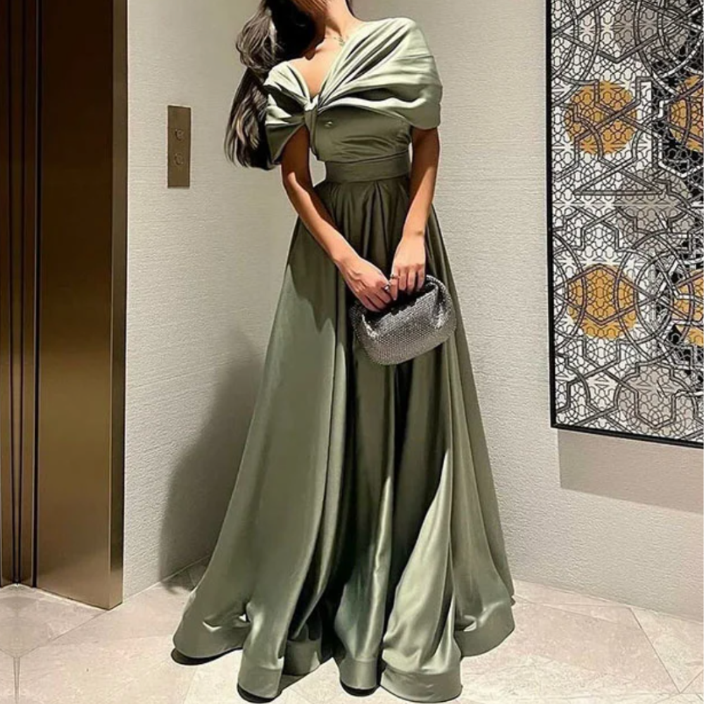 Olive Green Satin Princess Floor-Length Prom Dress – Little Lala