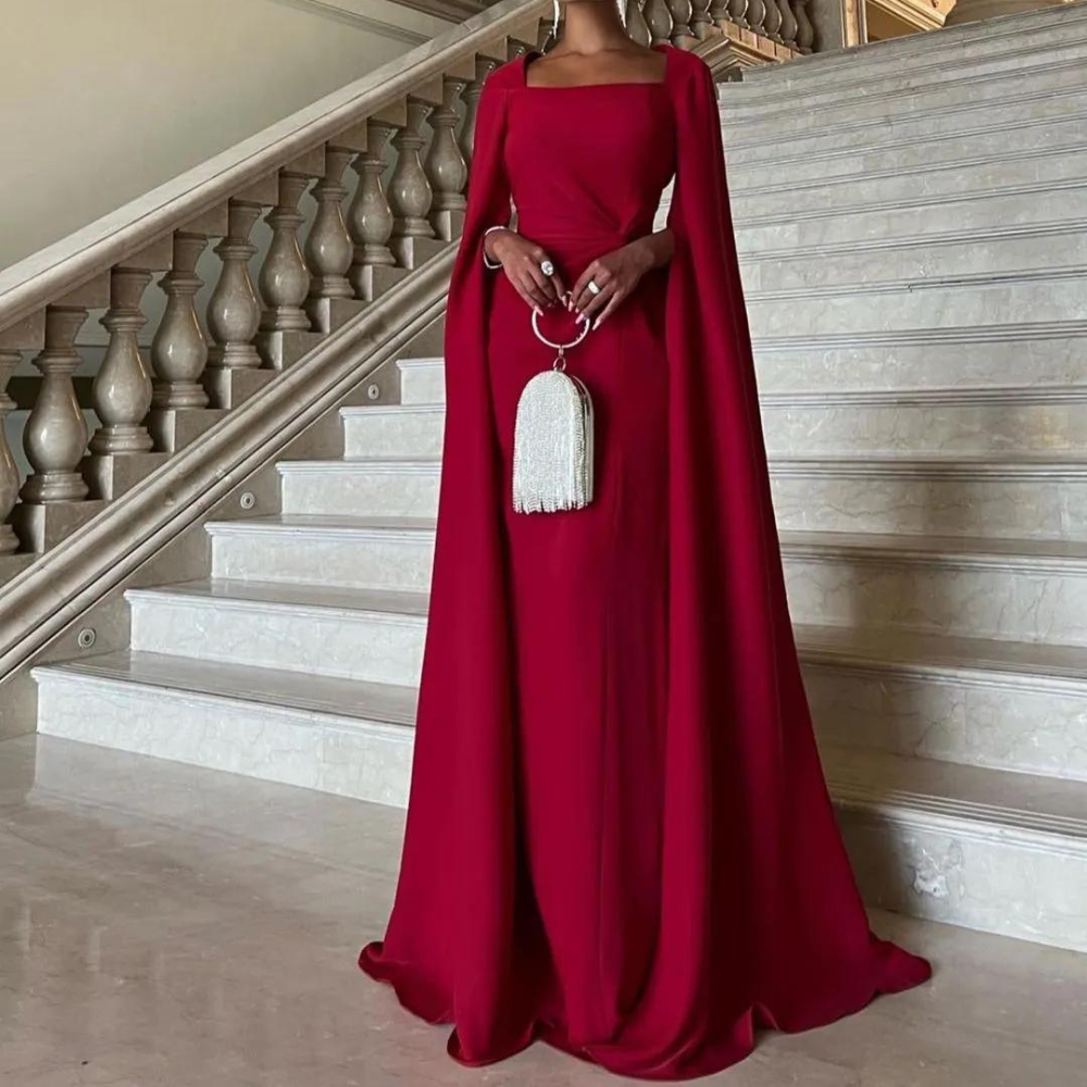 Red Satin Dubai Elegant Floor-Length Evening Dress – Little Lala