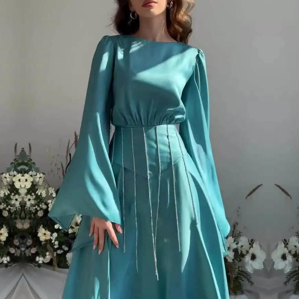 Teal Blue Modest Sparkly Evening Dress S Teal Blue Modest Sparkly Evening Dress S