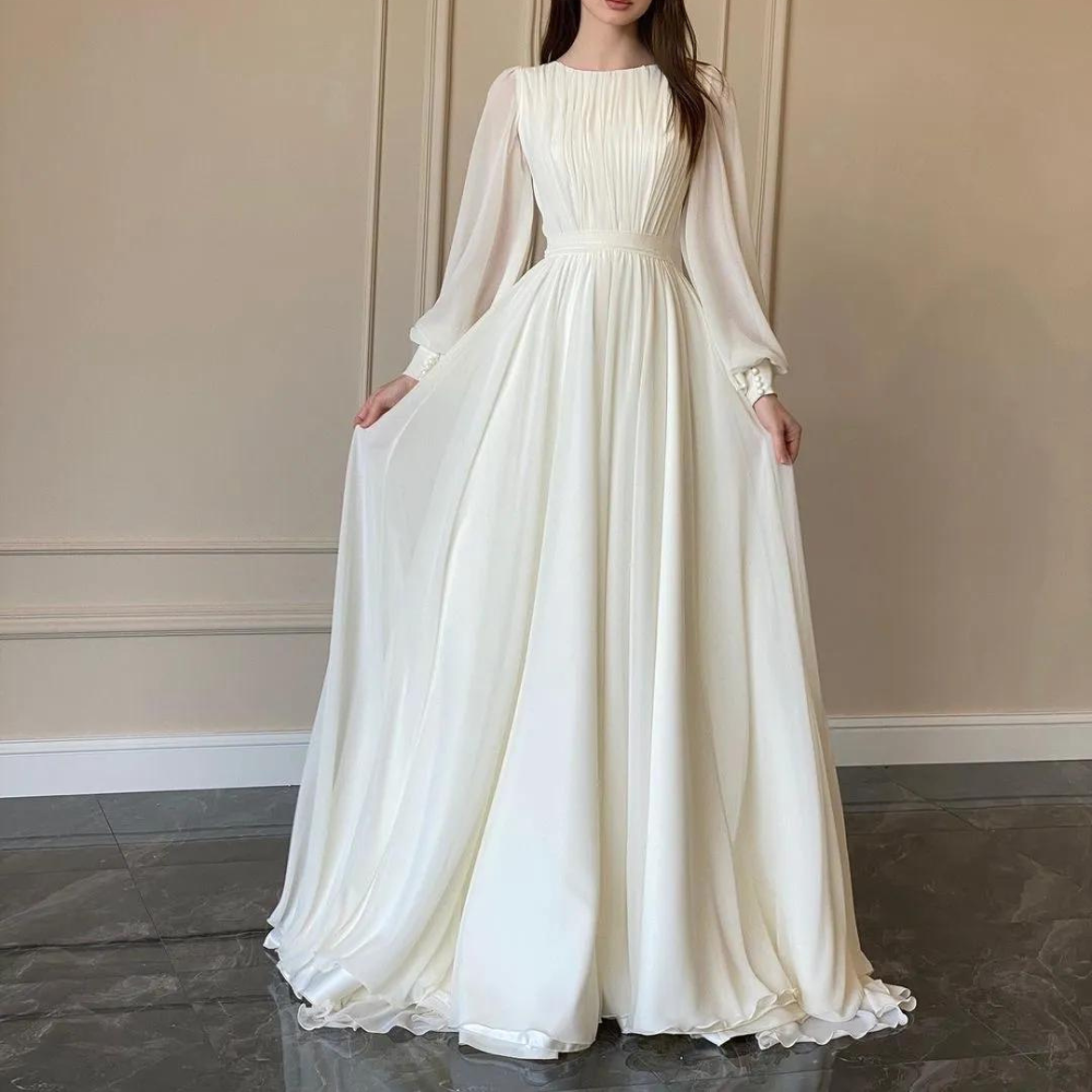 Elegant Gauze White Modest Long Dress 22W Elegant Gauze White Modest Long Dress 22W