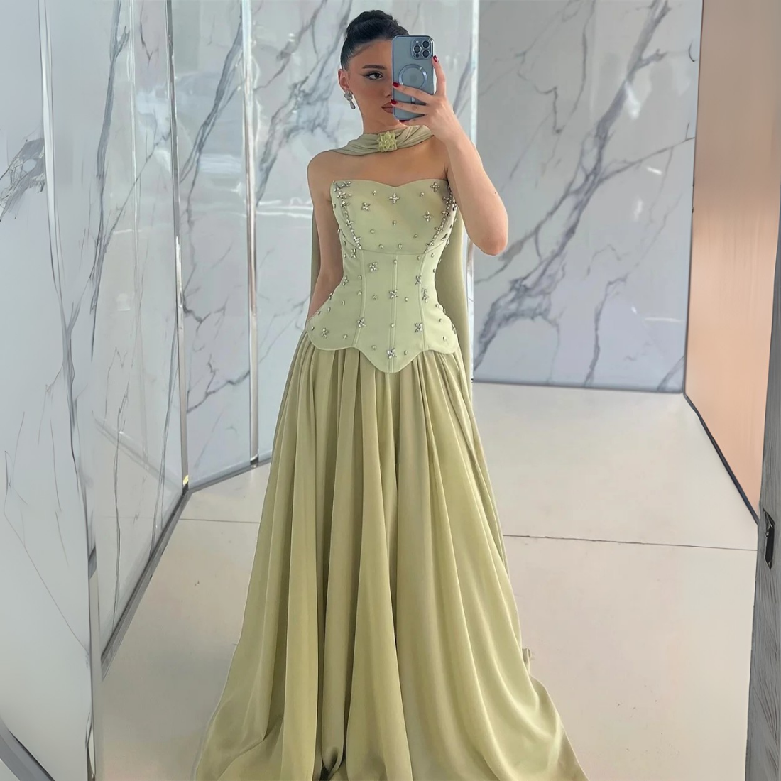 Green Jewelled Corset Sleeveless Gown with Scarf 18W Green Jewelled Corset Sleeveless Gown with Scarf 18W