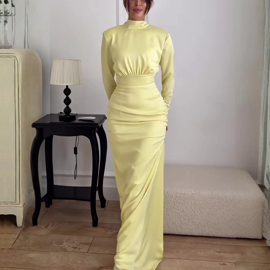 Modest Yellow High Neck Mermaid Floor-Length Dress