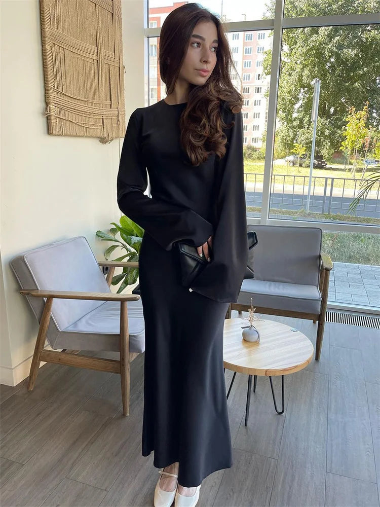 Silky Flare Modest Evening Dress Black / L Silky Flare Modest Evening Dress Black / L