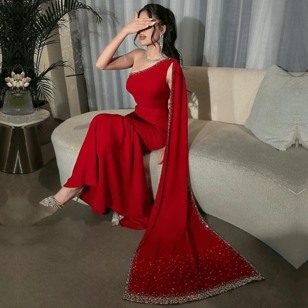 Dubai Red Sparkly Beaded Evening Dress 10 Dubai Red Sparkly Beaded Evening Dress 10