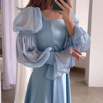 Light Blue Tiered Puff Sleeves Long Evening Dress XS Light Blue Tiered Puff Sleeves Long Evening Dress XS