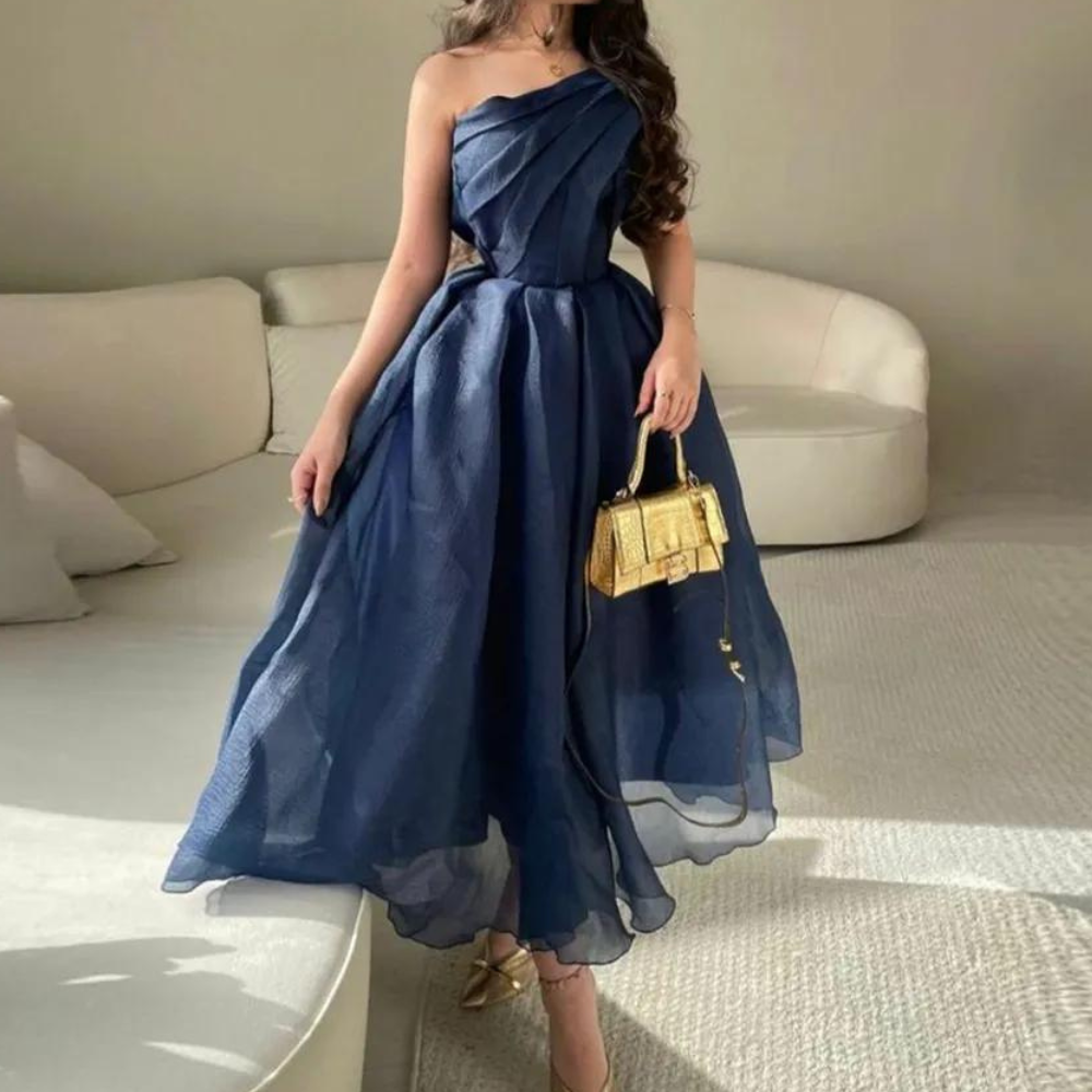 Vintage Navy Blue Tea-Length Prom Dress 8 Vintage Navy Blue Tea-Length Prom Dress 8