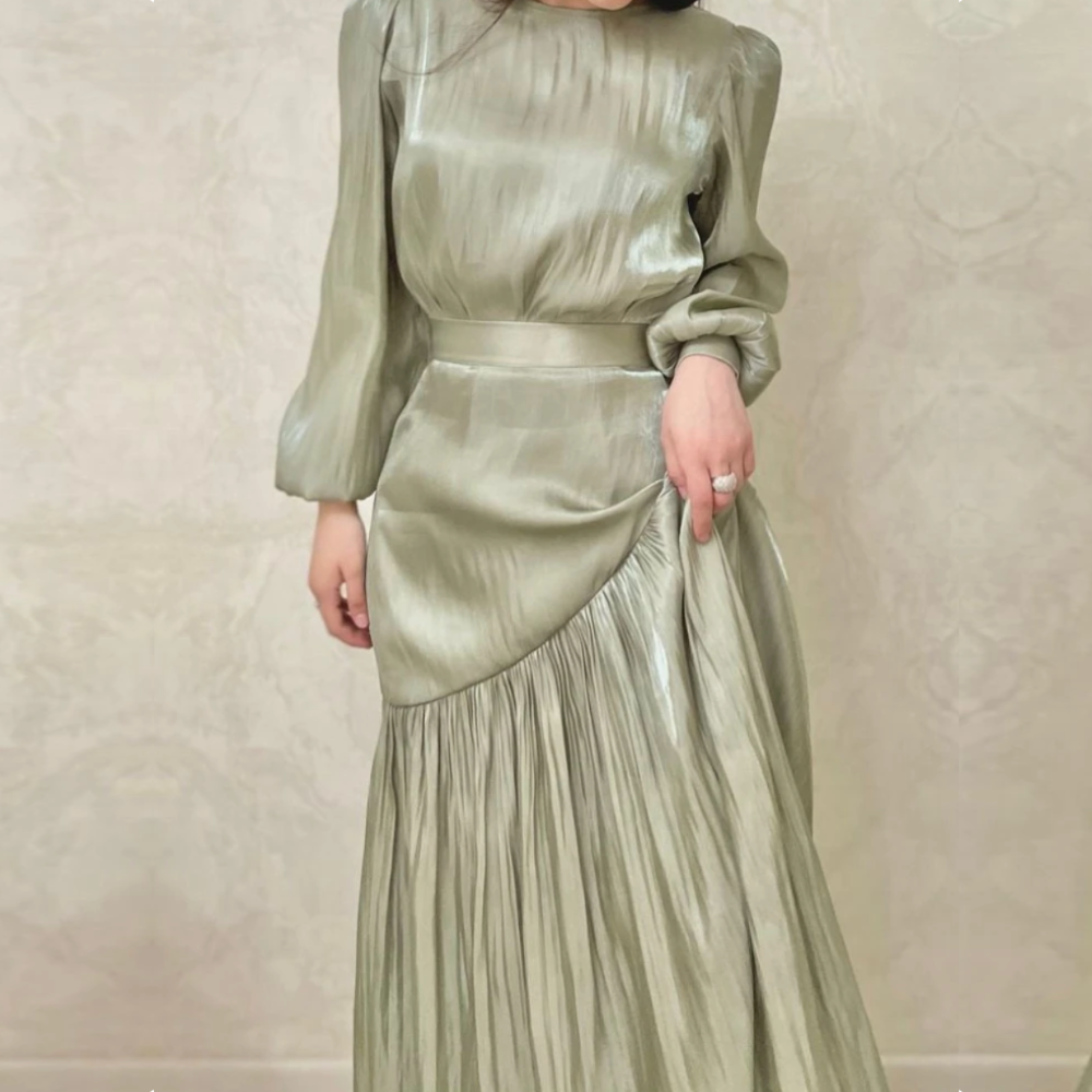 Sage Green Ruffle Modest Long Evening Dress S Sage Green Ruffle Modest Long Evening Dress S