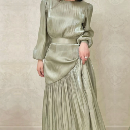 sage green satin dress long sleeve Sage Satin Dress - Sage Green Shirt Dress - Satin Shirt Dress