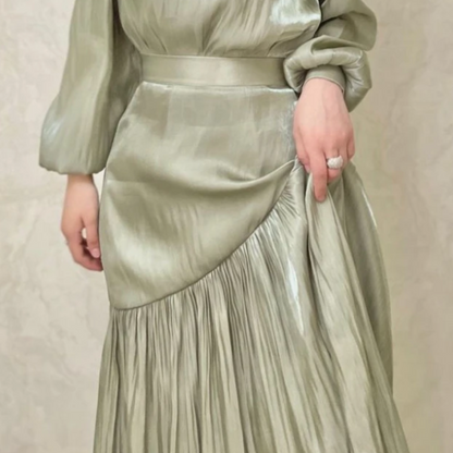 Sage Green Ruffle Modest Long Evening Dress S Sage Green Ruffle Modest Long Evening Dress S
