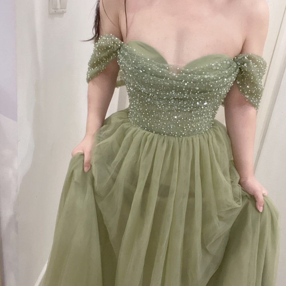 Olive Green Sparkle Tulle Princess Prom Dress 14 Olive Green Sparkle Tulle Princess Prom Dress 14