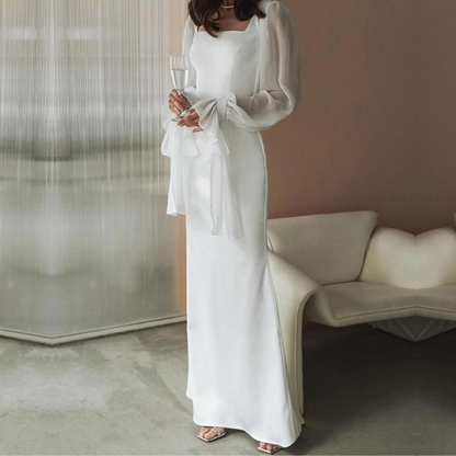 Simple White Elegant Modest Evening Dress M Simple White Elegant Modest Evening Dress M