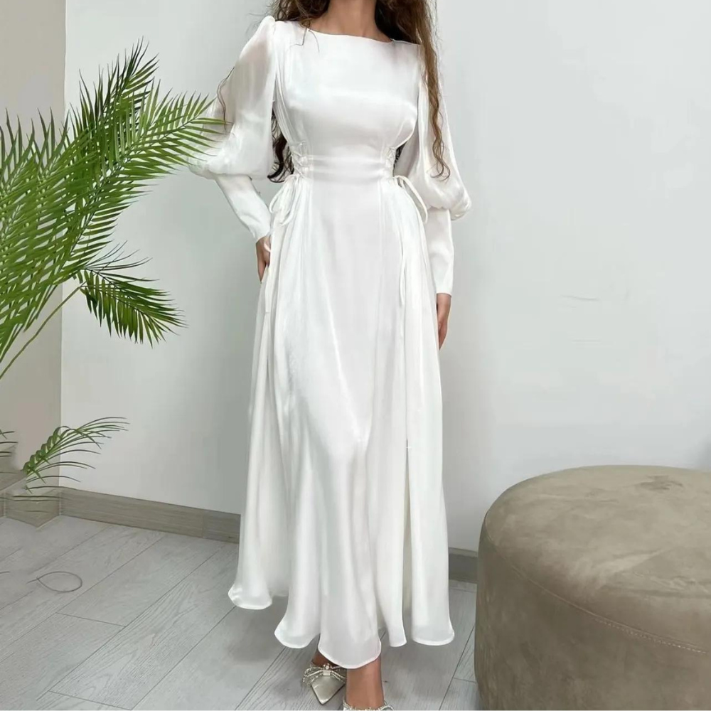 White Modest Silky Organza Evening Dress 26W / White