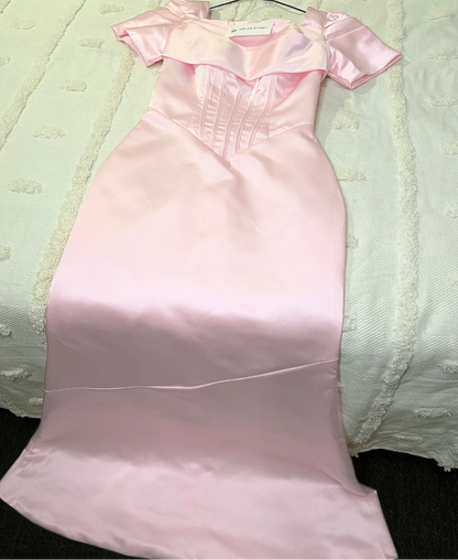 Pink Satin Corset Floor-Length Mermaid Formal Dress