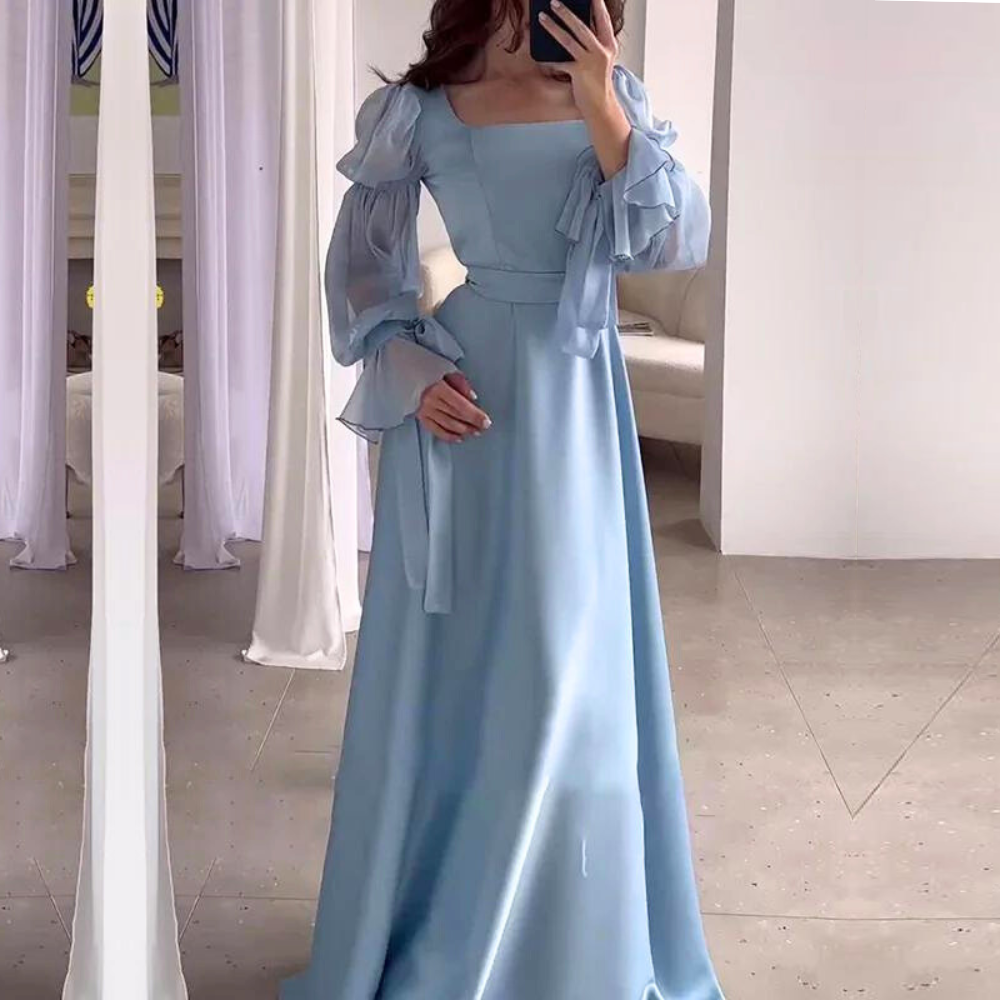 long light blue dress with sleeves Light-Blue Square Neck Tiered Maxi Zara Orange Embroidered Eyelet and comfortable YGroup_lola_cotton_maxi_shirt_dress Color:Oak Beige