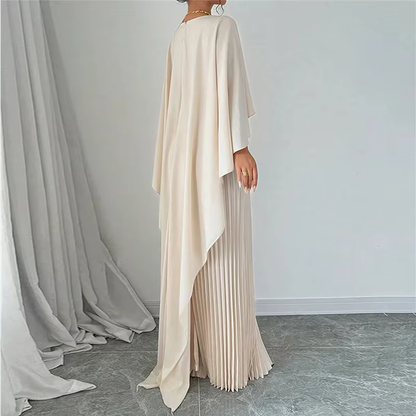 Dubai Silky Off White Pleated Batwing Modest Evening Dress, Back