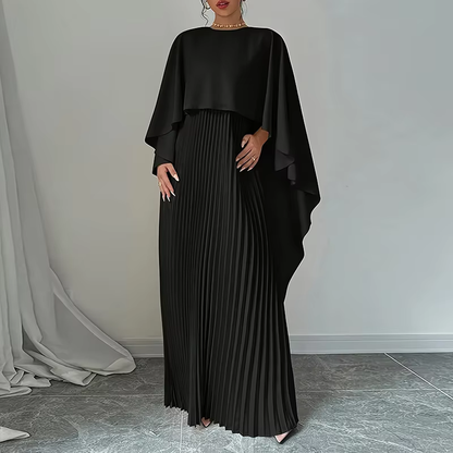Dubai Silky Black Pleated Batwing Modest Evening Dress, Front