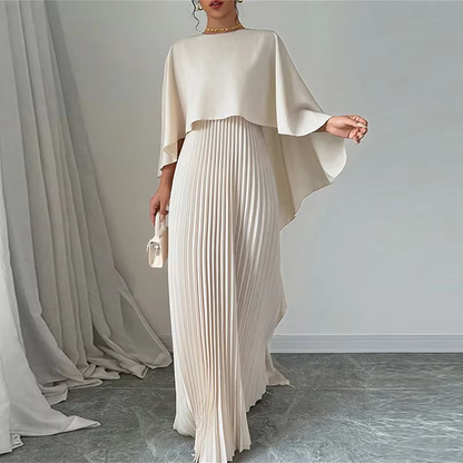 Dubai Silky Off White Pleated Batwing Modest Evening Dress, Front