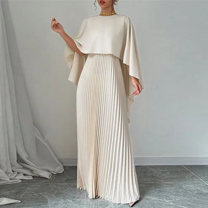 Dubai Silky Off White Pleated Batwing Modest Evening Dress, Front 2