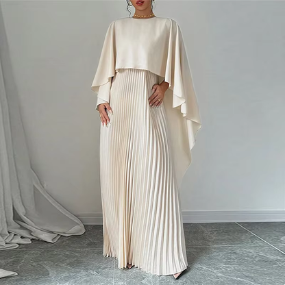 Dubai Silky Off White Pleated Batwing Modest Evening Dress, Left