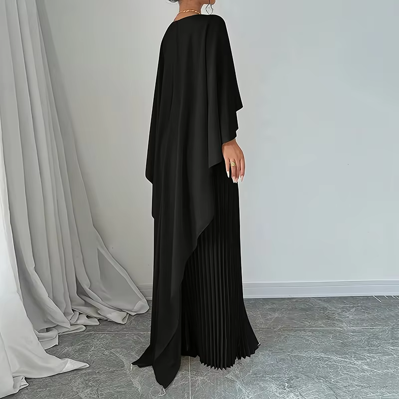 Dubai Silky Black Pleated Batwing Modest Evening Dress, Back