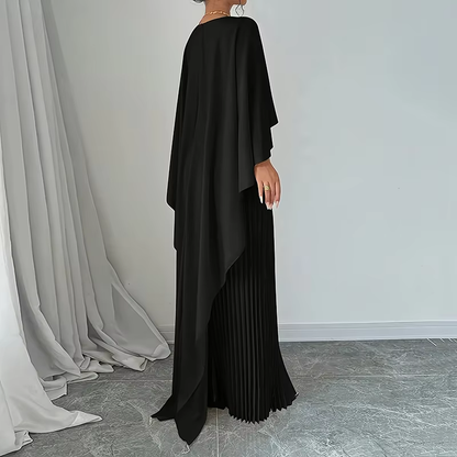 Dubai Silky Black Pleated Batwing Modest Evening Dress, Back