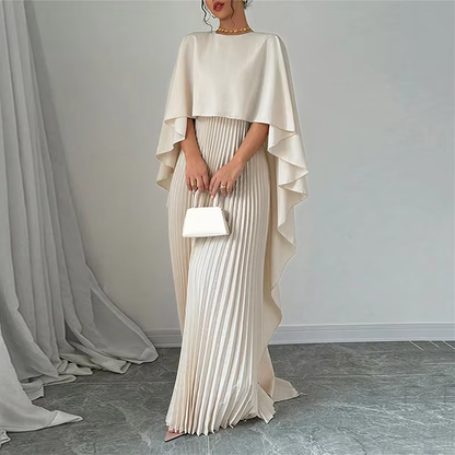 Dubai Silky Off White Pleated Batwing Modest Evening Dress, Right