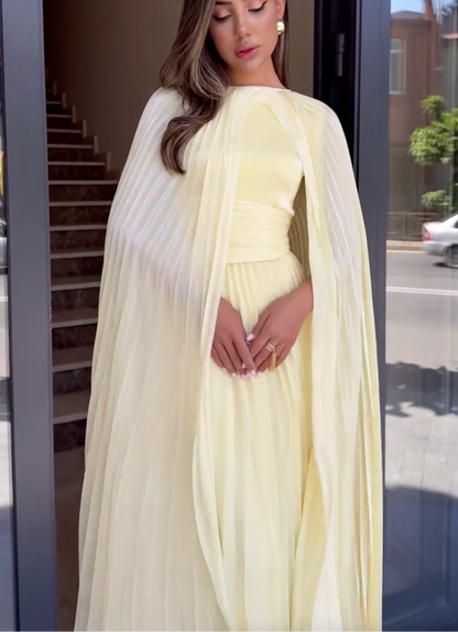 Elegant Yellow Batwing Sleeve Maxi Dress, Right