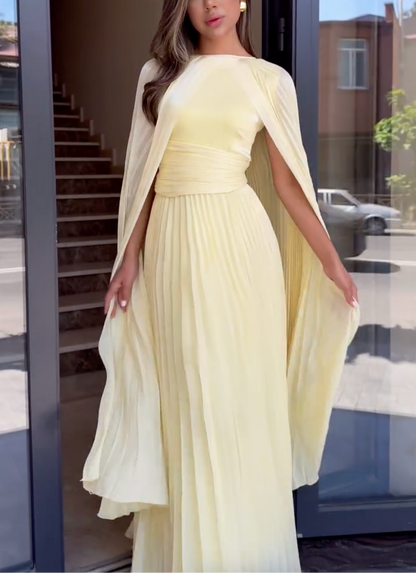 Elegant Yellow Batwing Sleeve Maxi Dress, Left