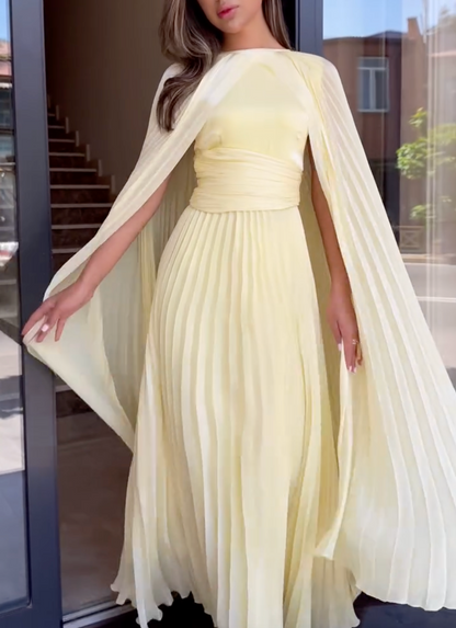 Elegant Yellow Batwing Sleeve Maxi Dress, Right 2