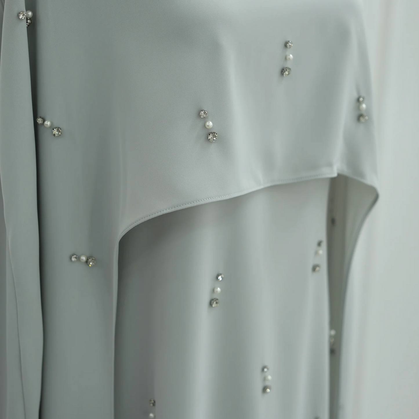 Green Pearl Rhinestone Long Drape Sleeves Evening Dress (Abaya)