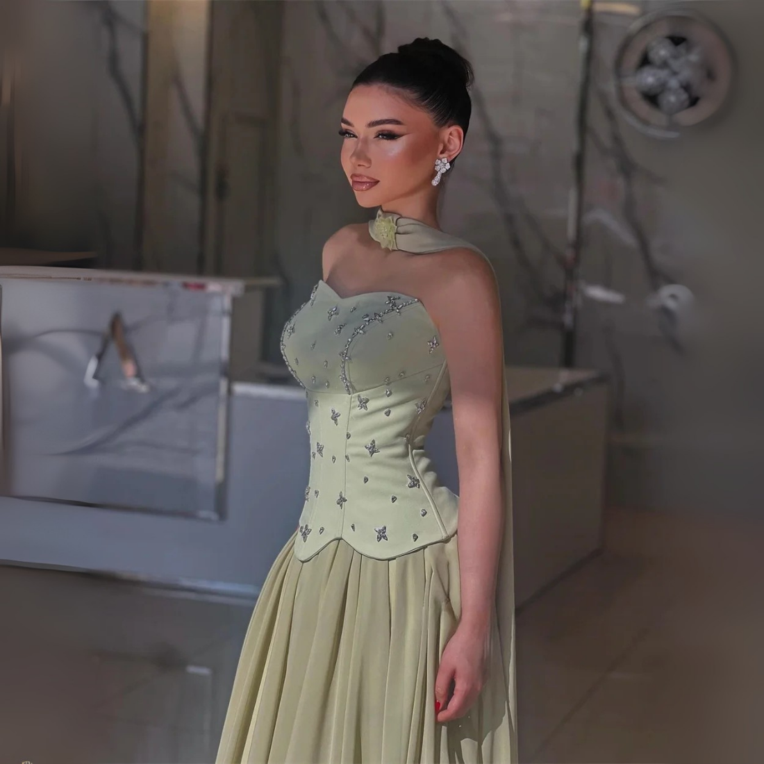 Green Jewelled Corset Sleeveless Gown with Scarf 18W Green Jewelled Corset Sleeveless Gown with Scarf 18W