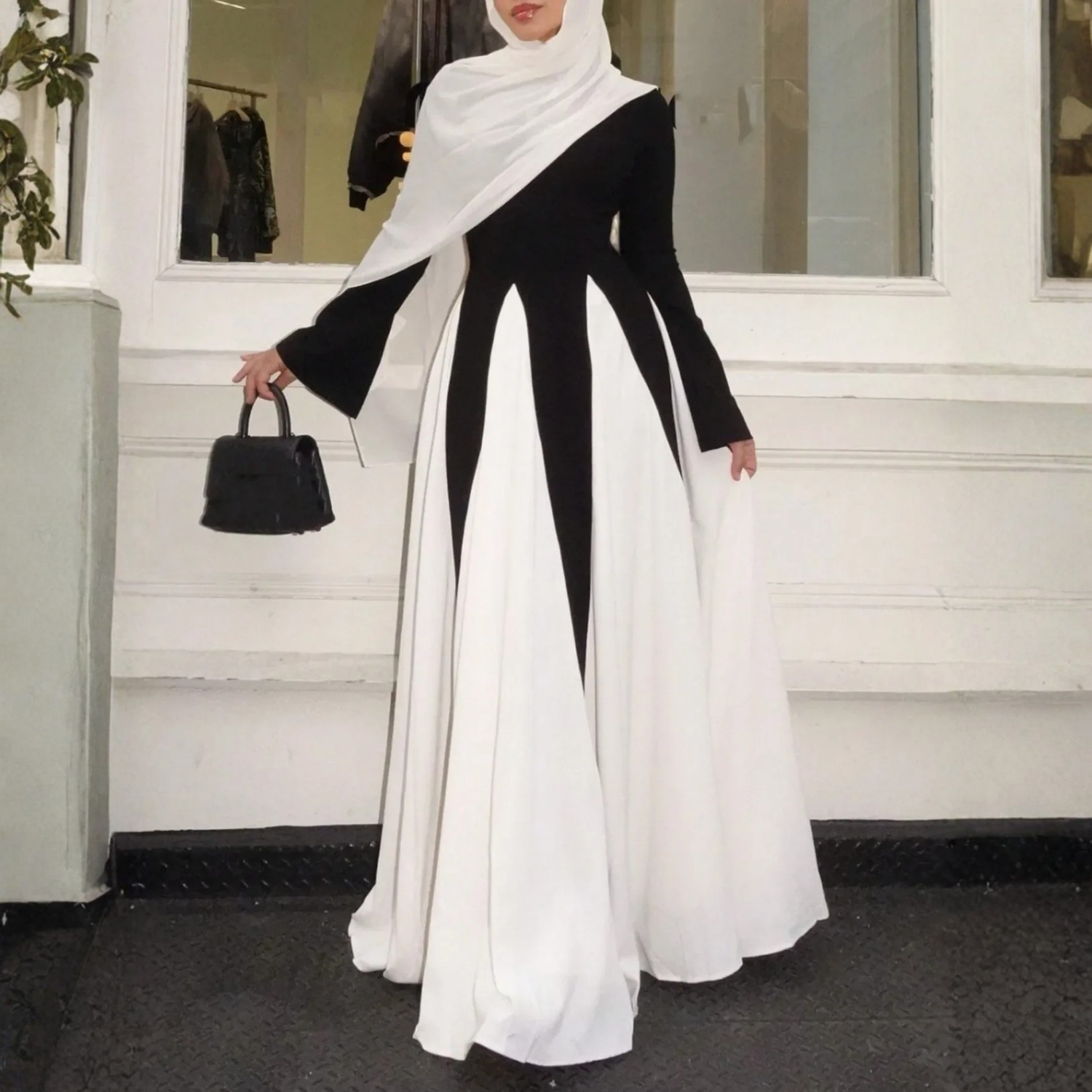 Modest Black Long Sleeves A-Line Maxi Dress