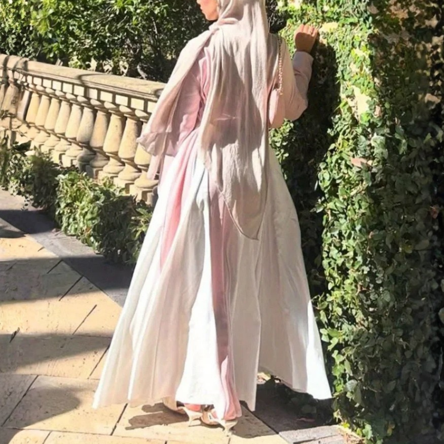 Modest Light Pink Long Sleeves A-Line Maxi Dress, Back