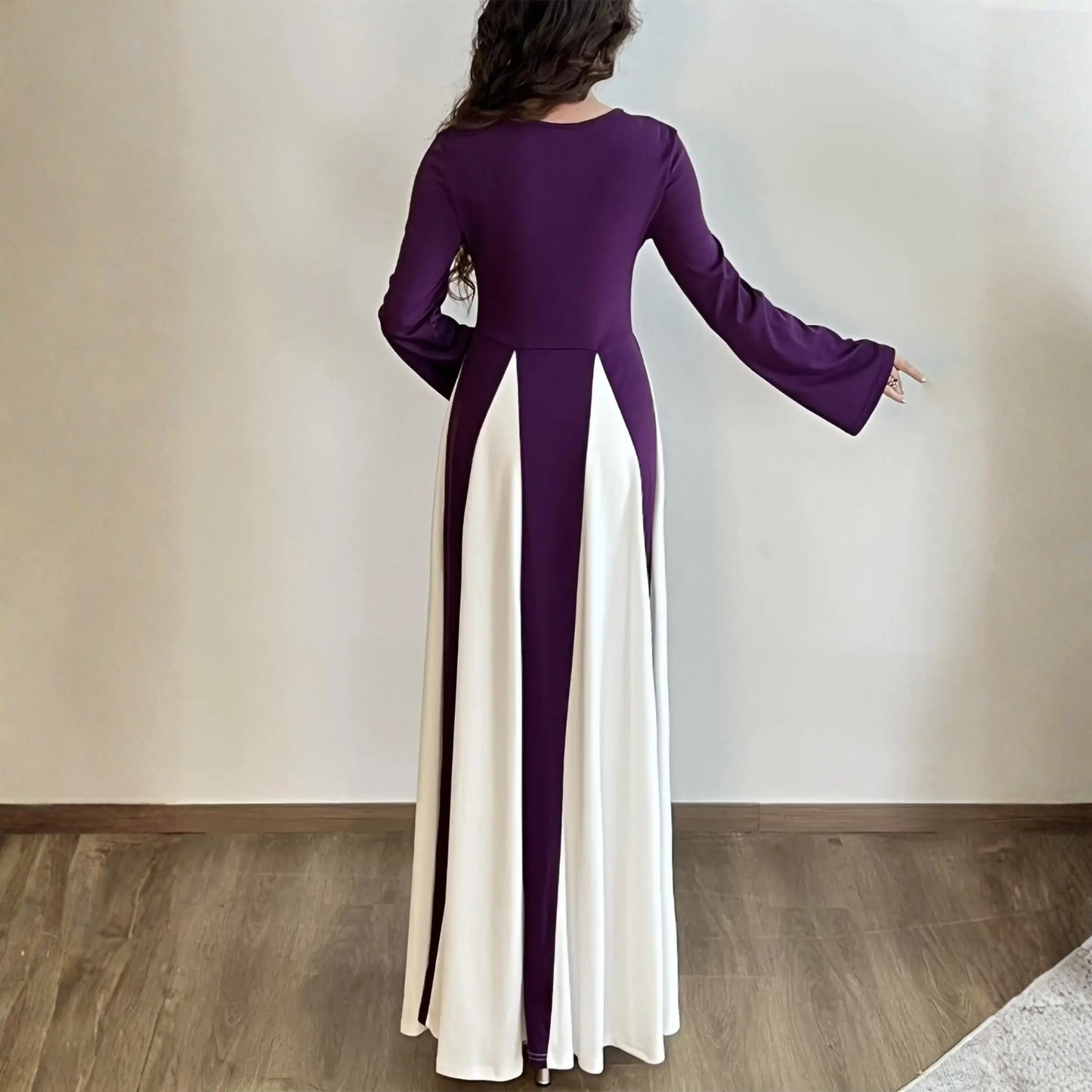 Modest Light Pink Long Sleeves A-Line Maxi Dress, Back