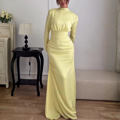 Modest Yellow High Neck Mermaid Floor-Length Dress, Front