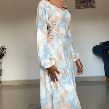 Modest Multicolour Puff Sleeves Maxi Dress, Left