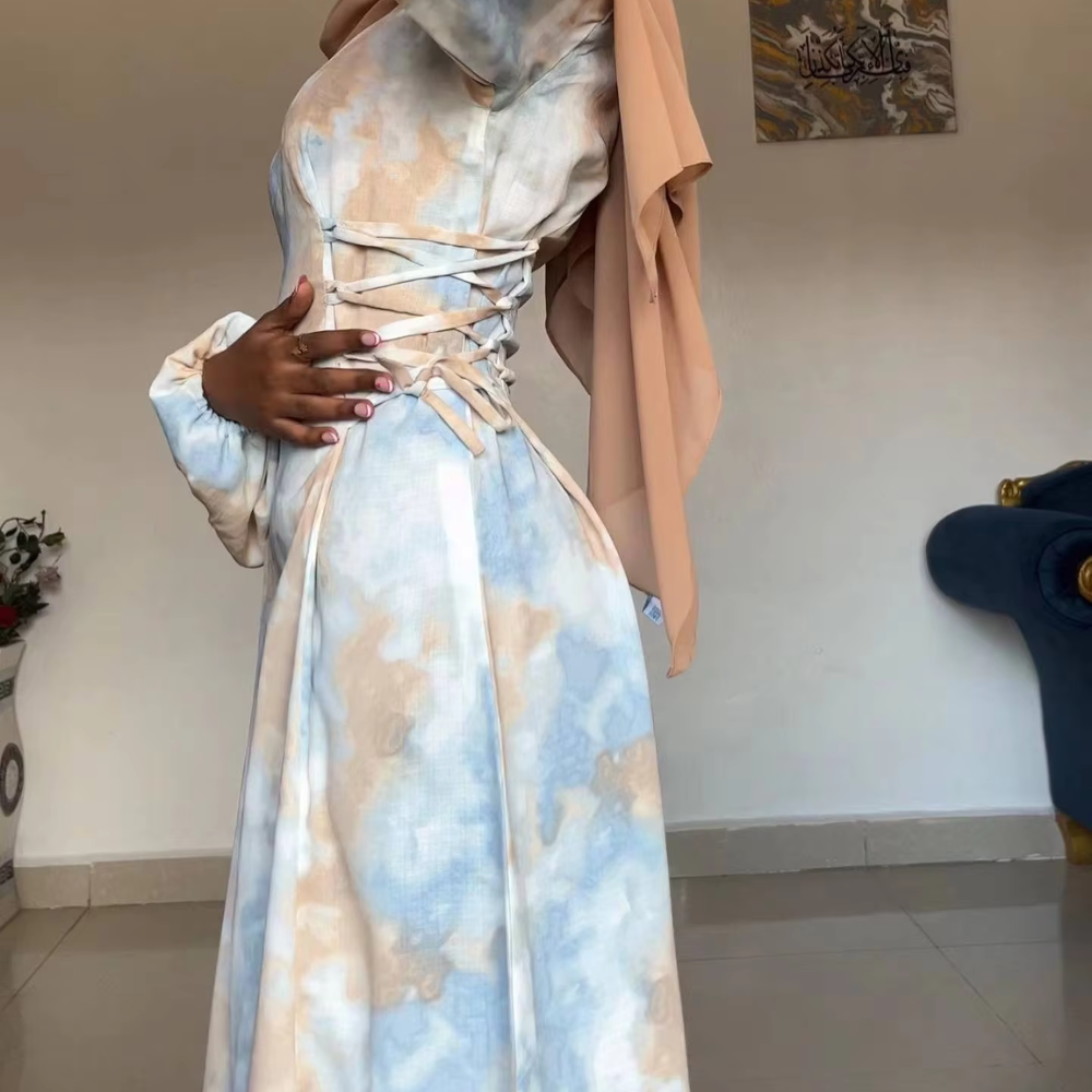 Modest Multicolour Puff Sleeves Maxi Dress, Right