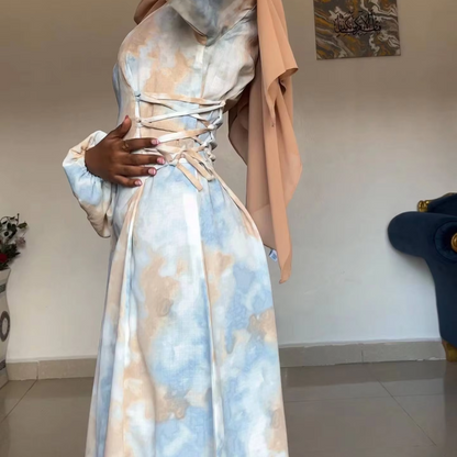 Modest Multicolour Puff Sleeves Maxi Dress, Right