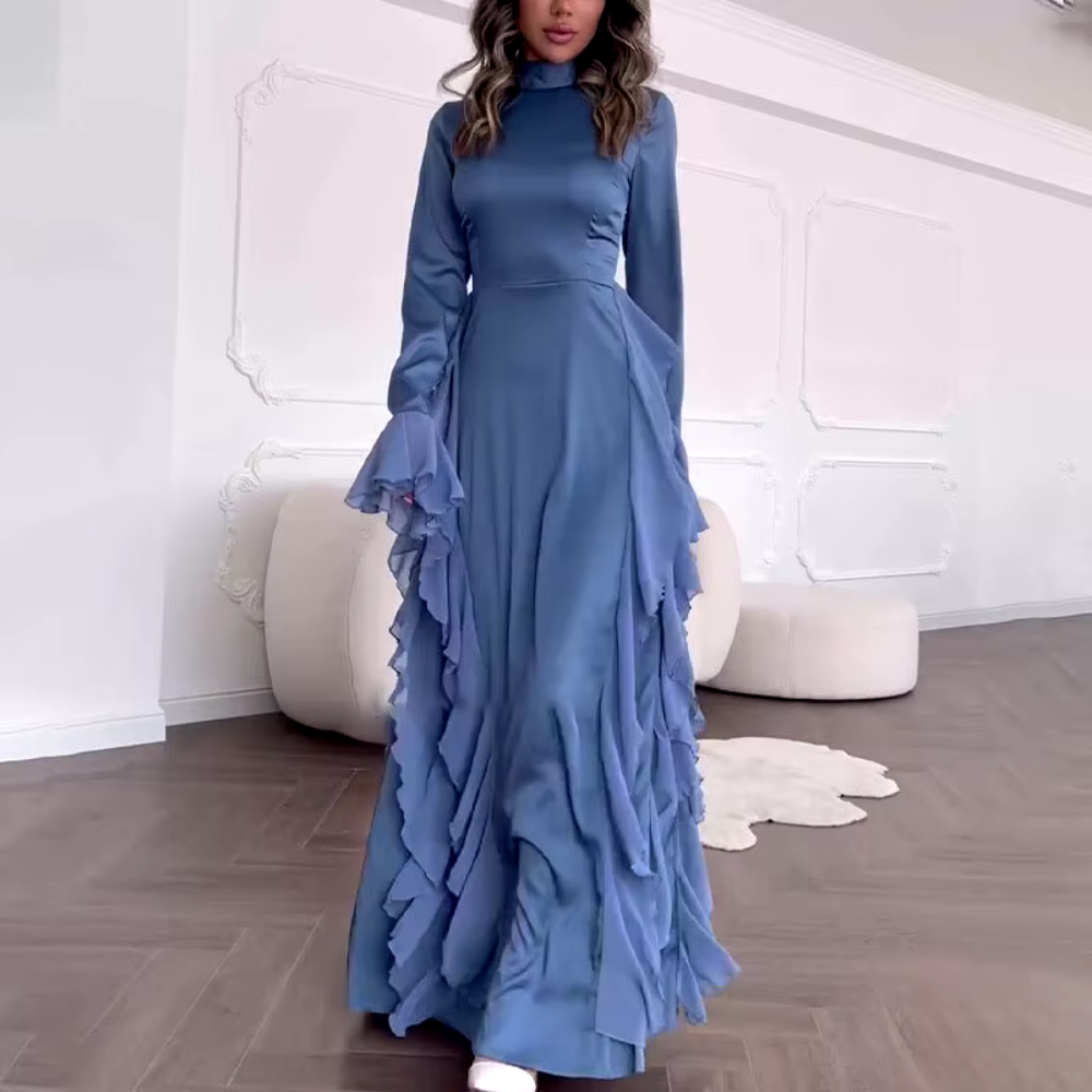 navy ruffle maxi dress Blue Satin Chiffon Modest A-Line Color:Seychelles Enjoy a flattering look dressstyle:mini Simple Gents Karahi Design