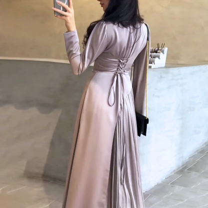 Purple Chiffon Modest Assymetric Long Party Dress, Back
