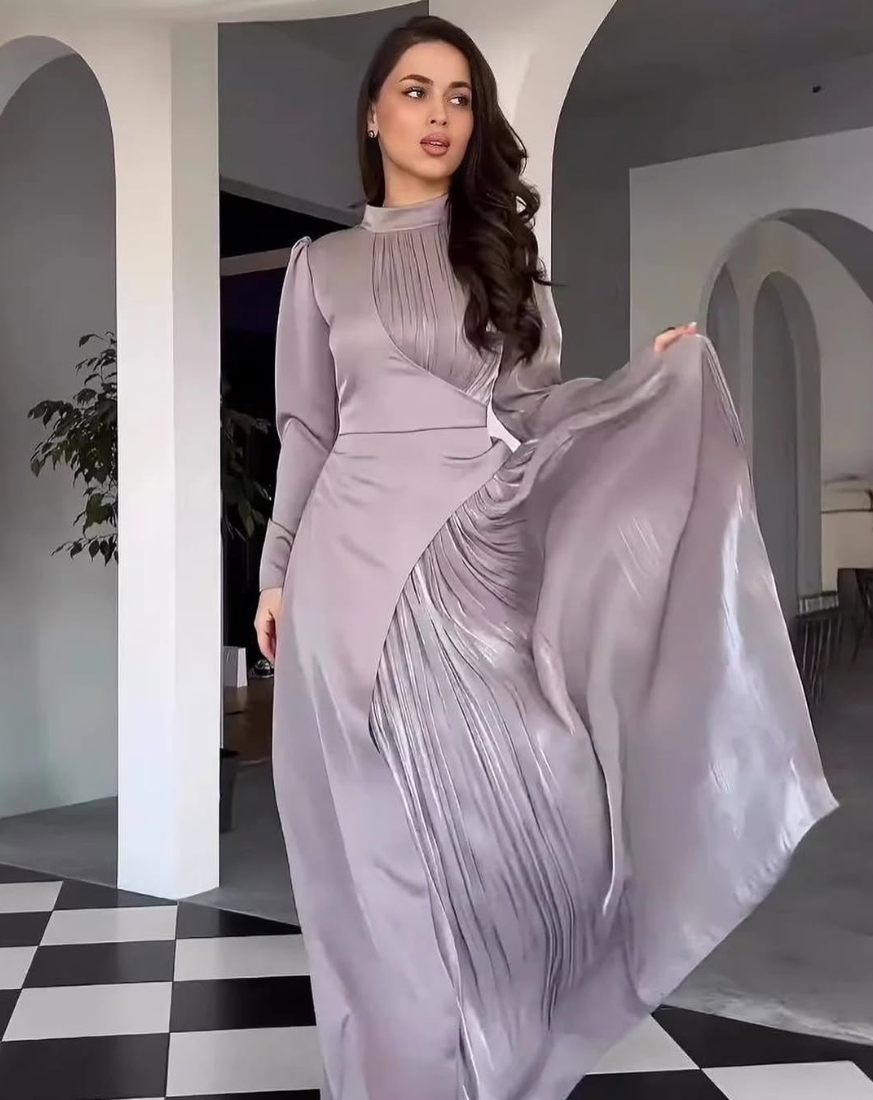 Purple Chiffon Modest Assymetric Long Party Dress, Front 2