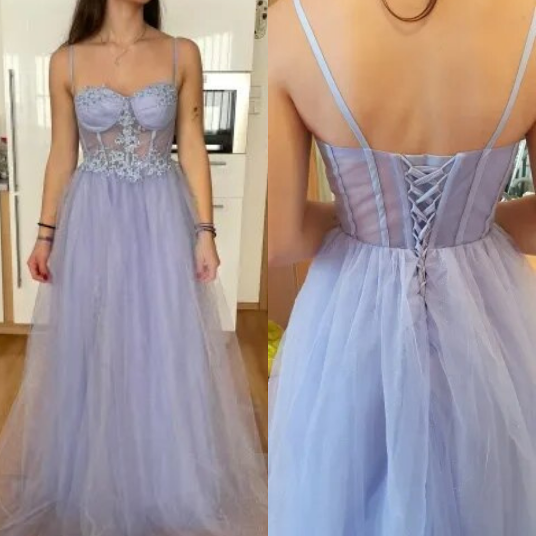 Purple Glitter Tulle Princess Prom Dress