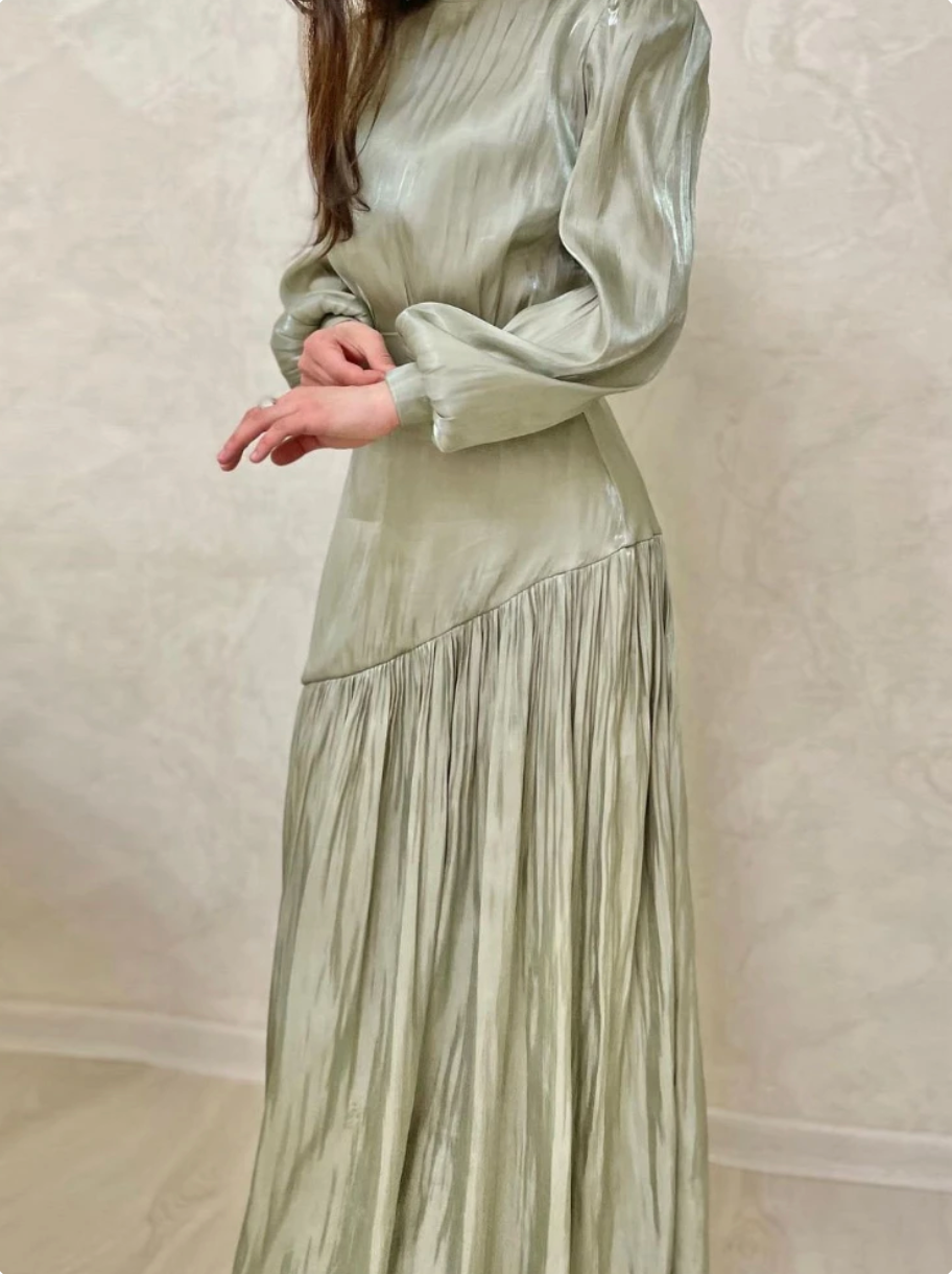 Sage Green Ruffle Modest Long Evening Dress S Sage Green Ruffle Modest Long Evening Dress S