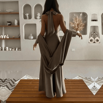 Dubai Brown Satin Evening Dress, Back