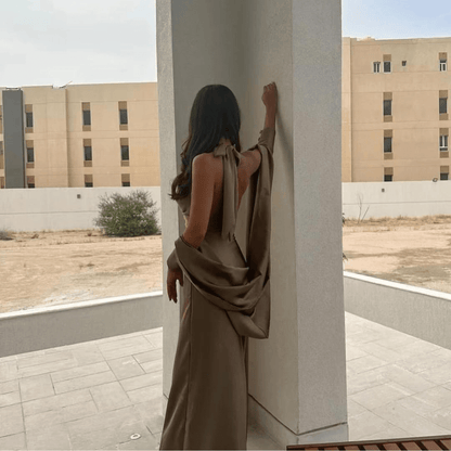 Dubai Brown Satin Evening Dress, Right Side